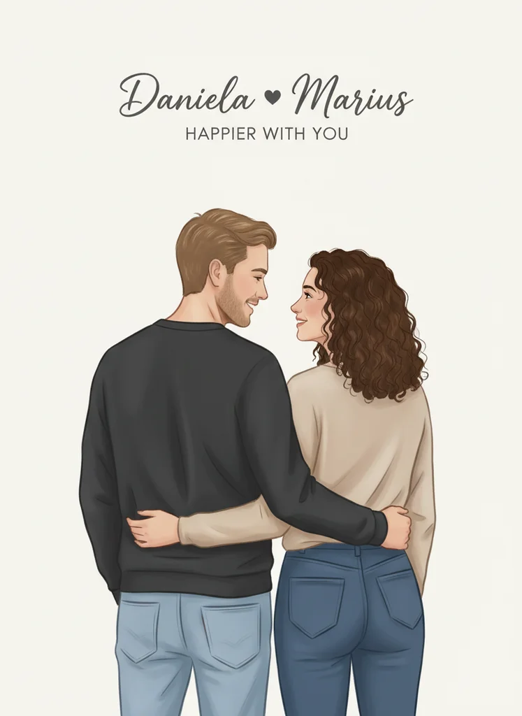 Ilustrație romantică de cuplu pentru print personalizat