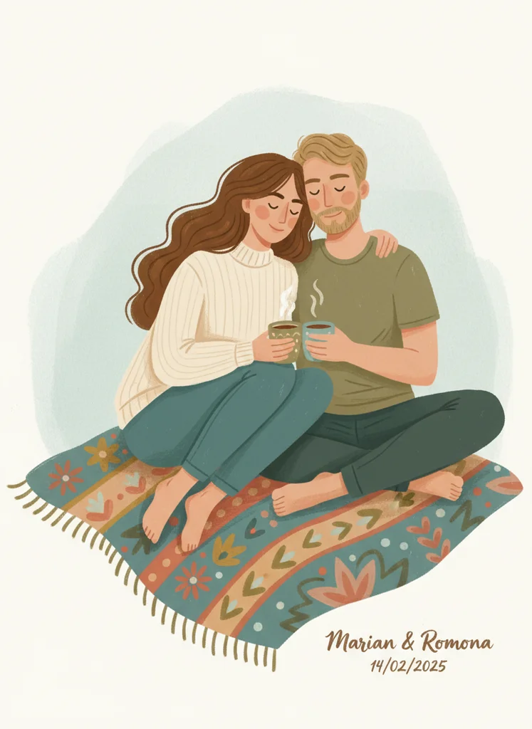 Ilustrație de cuplu în stil gouache folk-art modern