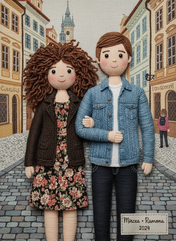 Portret plush personalizat de cuplu în stil handcrafted