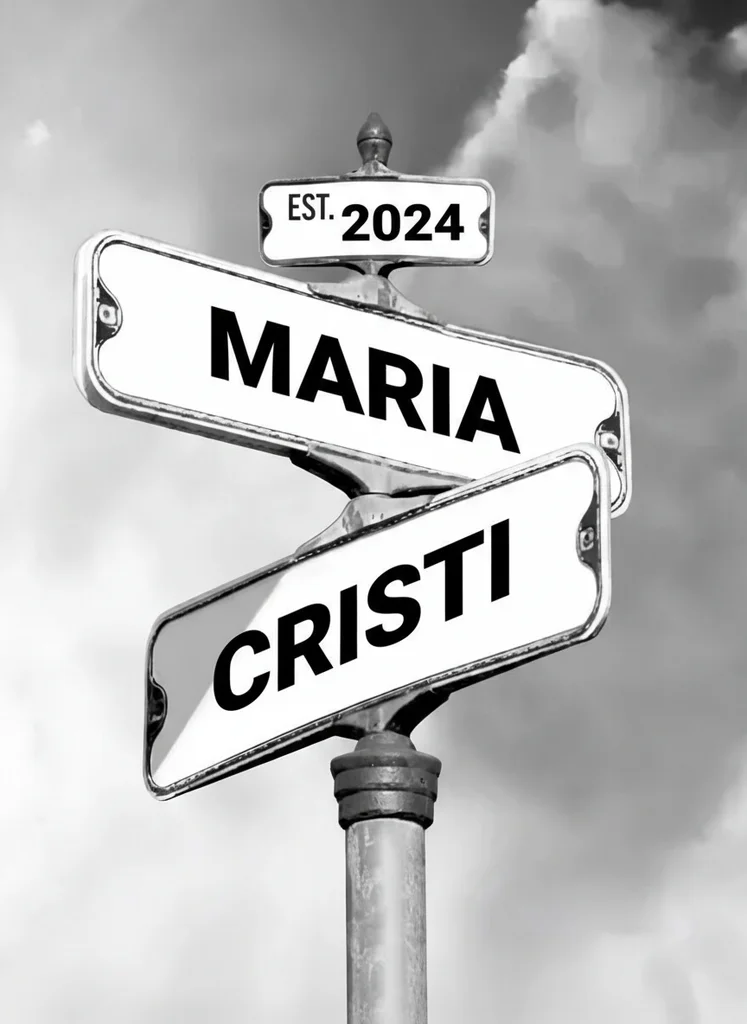 Wall art cu semn de stradă alb-negru simplu personalizat pentru cuplu